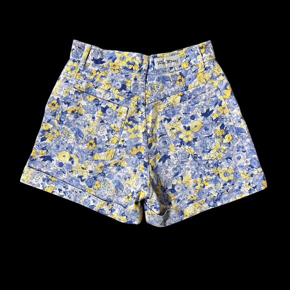 Vintage Shorts Paris Blues Y2K Floral High Waisted Denim Size 5 Blue Yellow - Picture 3 of 7